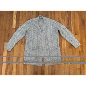 Aran Craft Cabled Merino Wool Open Front Cardigan Beige Women's Size L